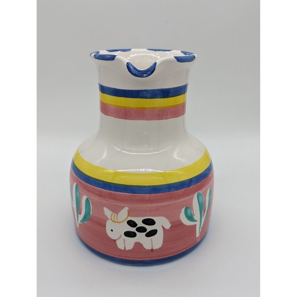 Ceramica Arte Bello Pitcher Jug Ceramic Hand-painted Cow Saguero Cactus - Picture 10 of 12